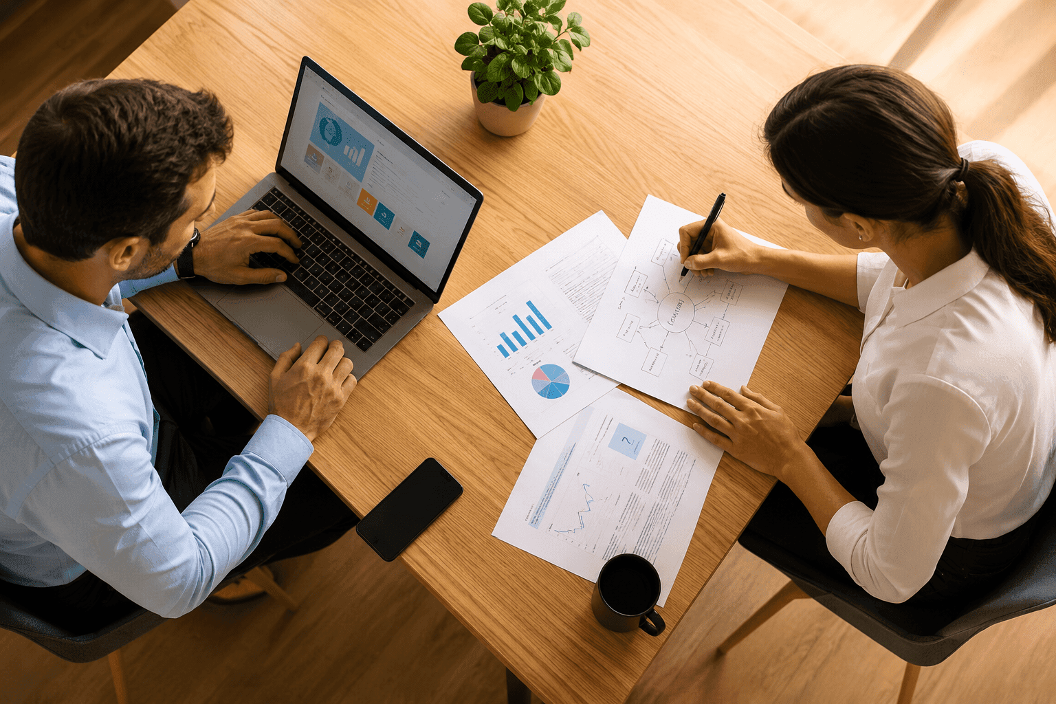 Profissionais colaborando em planejamento estratégico e design web