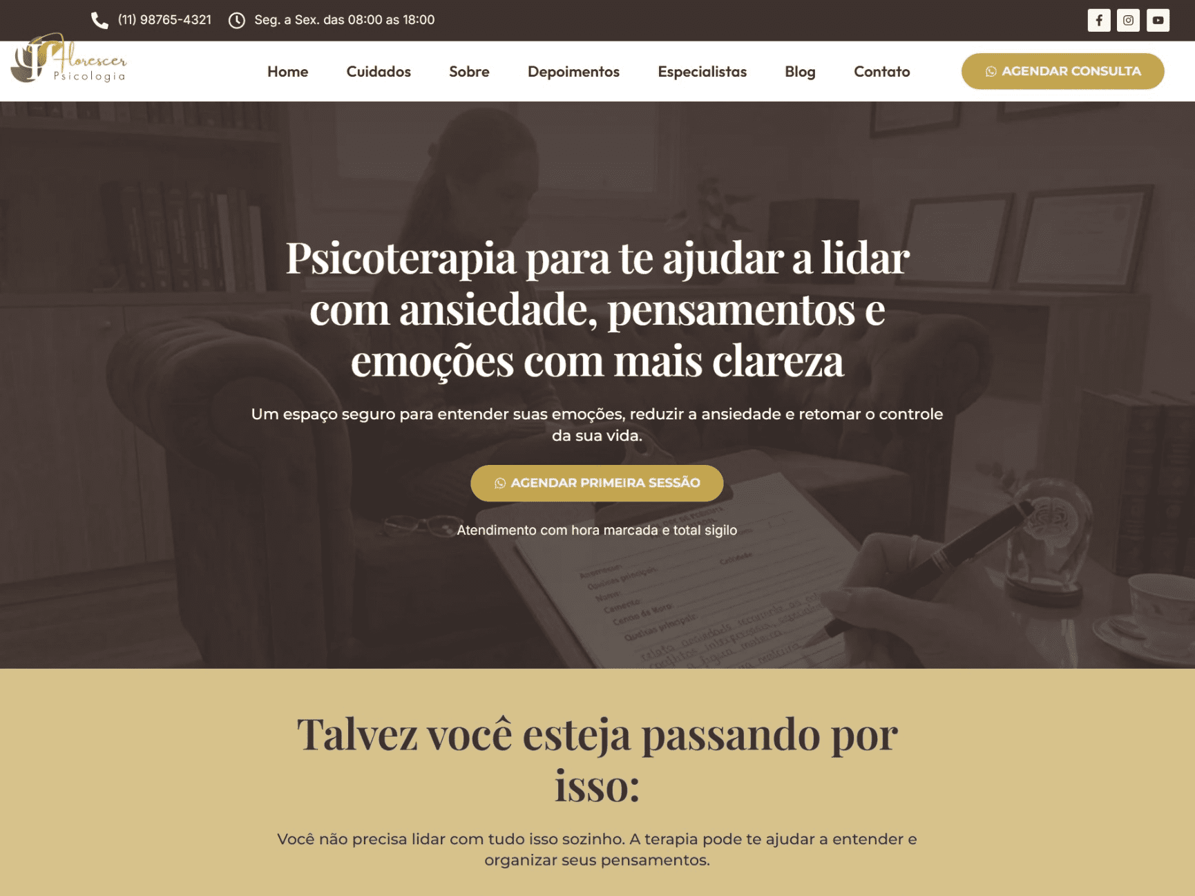 Página inicial de site de clínica de psicologia desenvolvido pela agência Sch.10 Digital, com foco em acolhimento e agendamento de consultas
